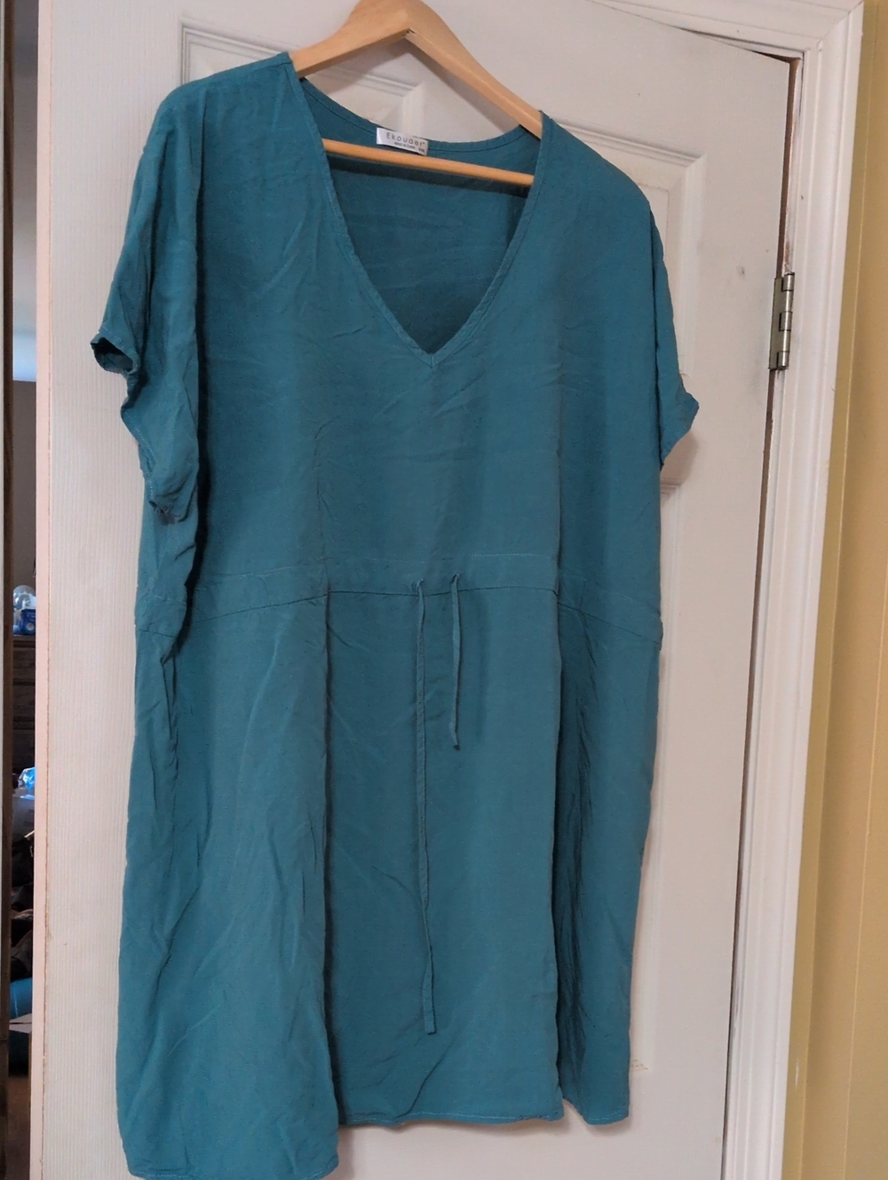 V-Neck Teal Tie-Waist Mini Dress